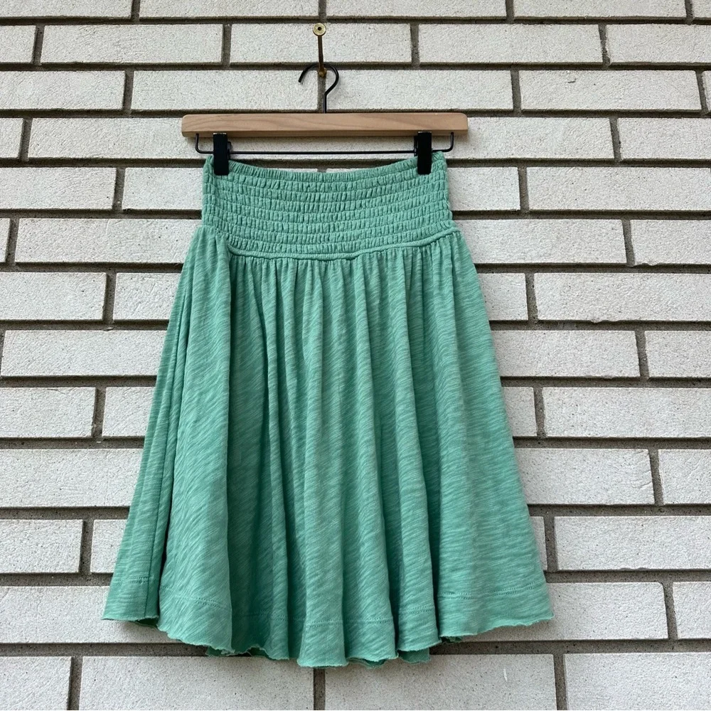 ATM Anthony Thomas Melillo Green Cotton Smocked Waist Raw Hem Skirt XS Boho Chic